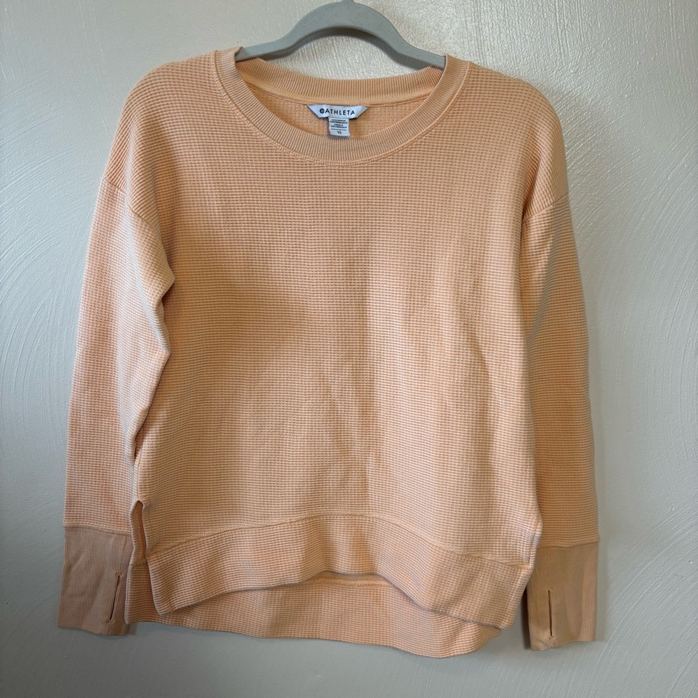 ATHLETA Women's Waffle Top Crewneck Shirt Thumbholes Long Sleeve‎ Peach Size XS